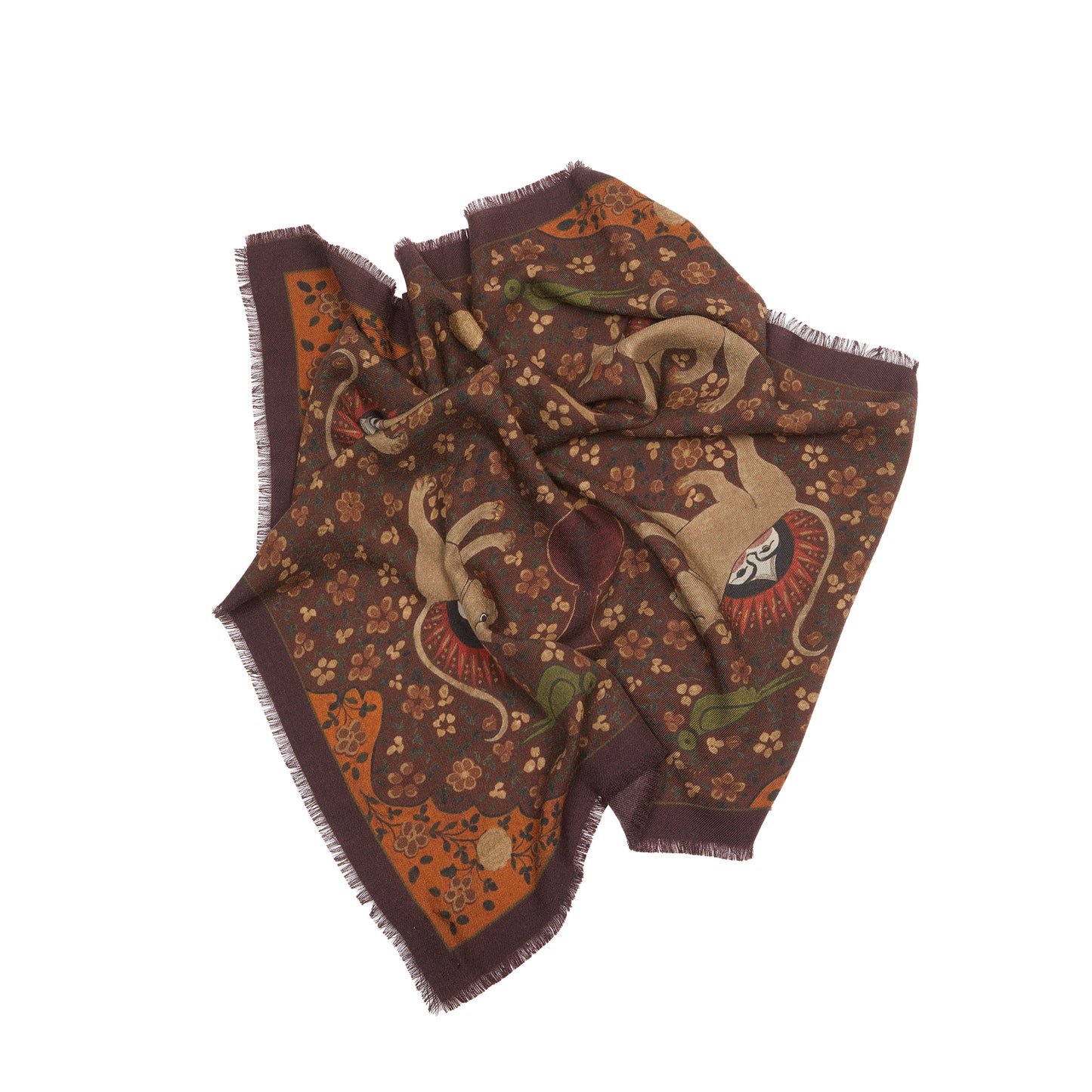 De Bonne Facture Ispahan Folk Pattern Wool Bandana in Brown
