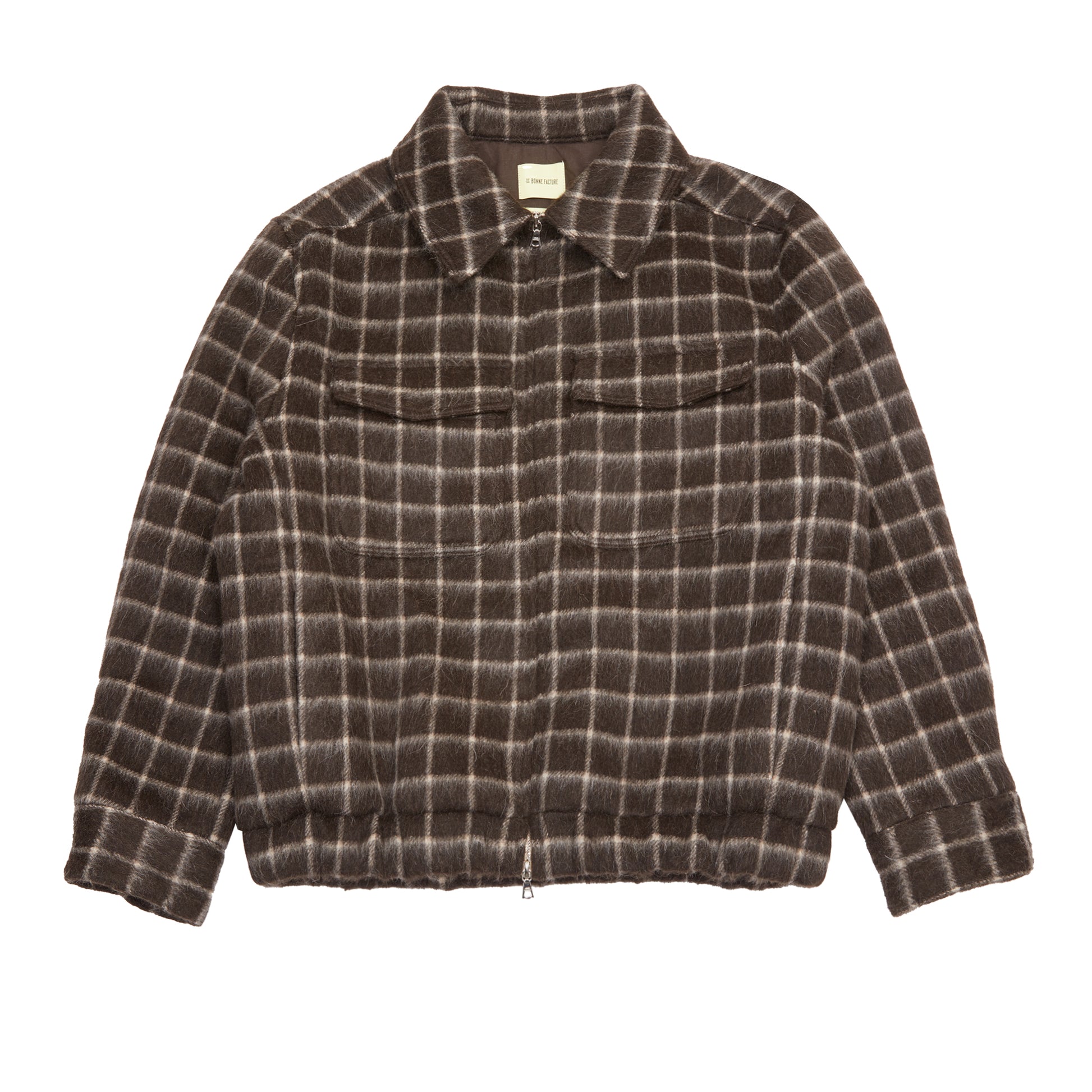 De Bonne Facture Baby Llama Student Jacket in Brown Windowpane Check