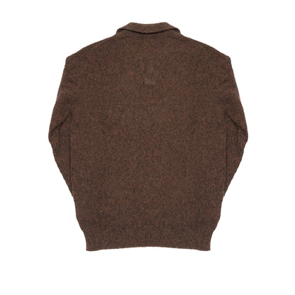 De Bonne Facture Wool Polo Shirt in Heathered Bark Brown