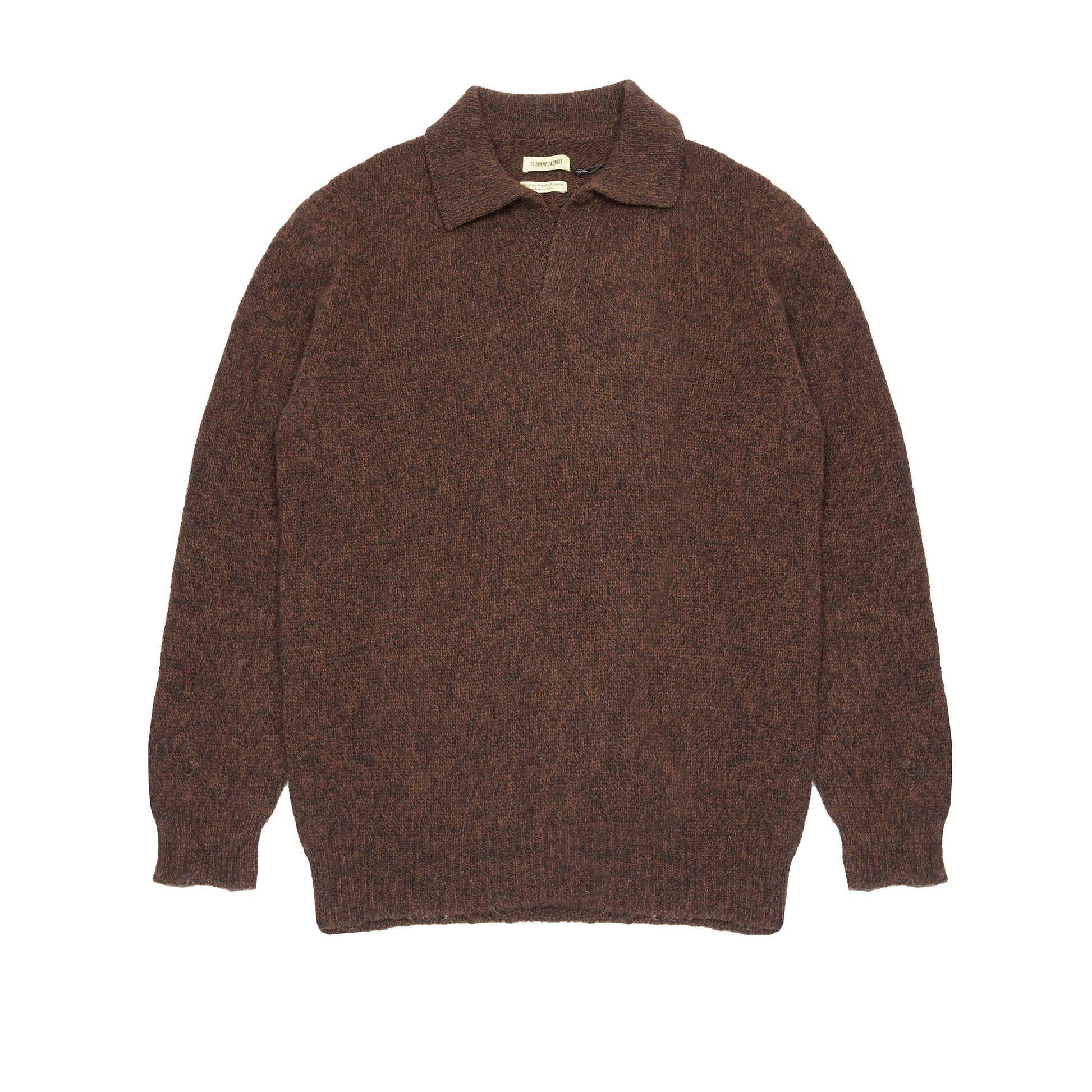 De Bonne Facture Wool Polo Shirt in Heathered Bark Brown