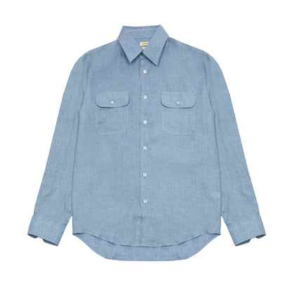 De Bonne Facture Artist Light Linen Shirt in Chambray Blue