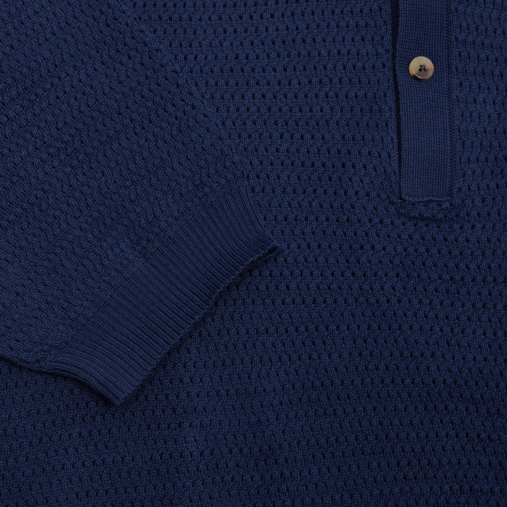 De Bonne Facture Honeycomb Knitted Polo in Navy
