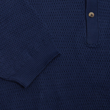 De Bonne Facture Honeycomb Knitted Polo in Navy