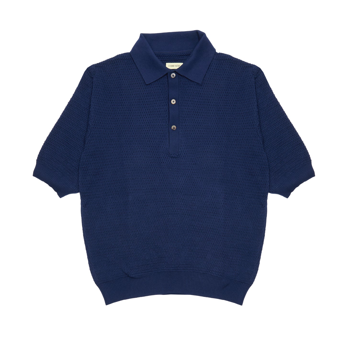 De Bonne Facture Honeycomb Knitted Polo in Navy