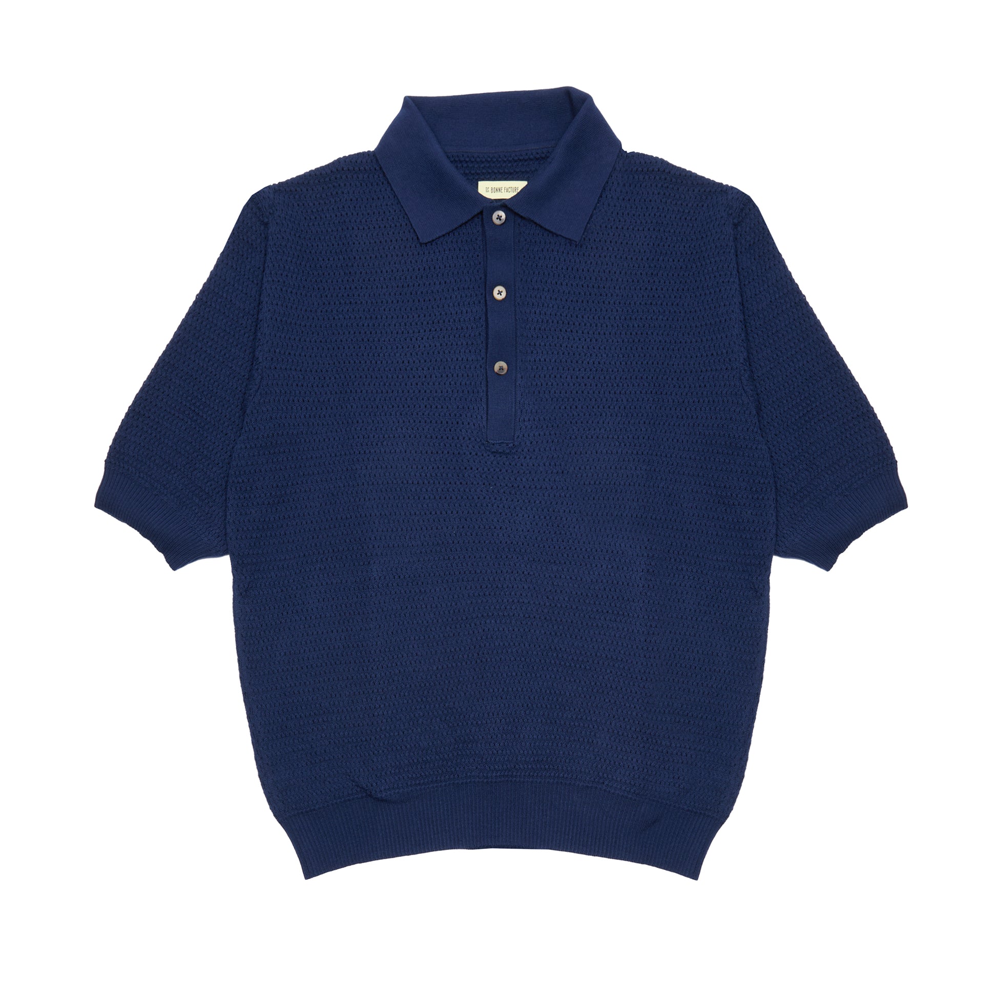 De Bonne Facture Honeycomb Knitted Polo in Navy