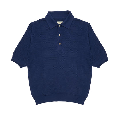 De Bonne Facture Honeycomb Knitted Polo in Navy