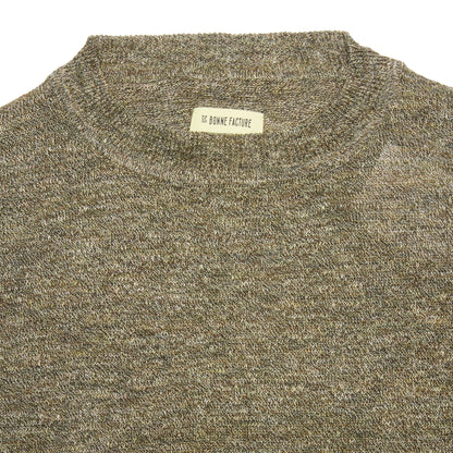 De Bonne Facture Knitted Linen Tee in Khaki and Ecru Mouline