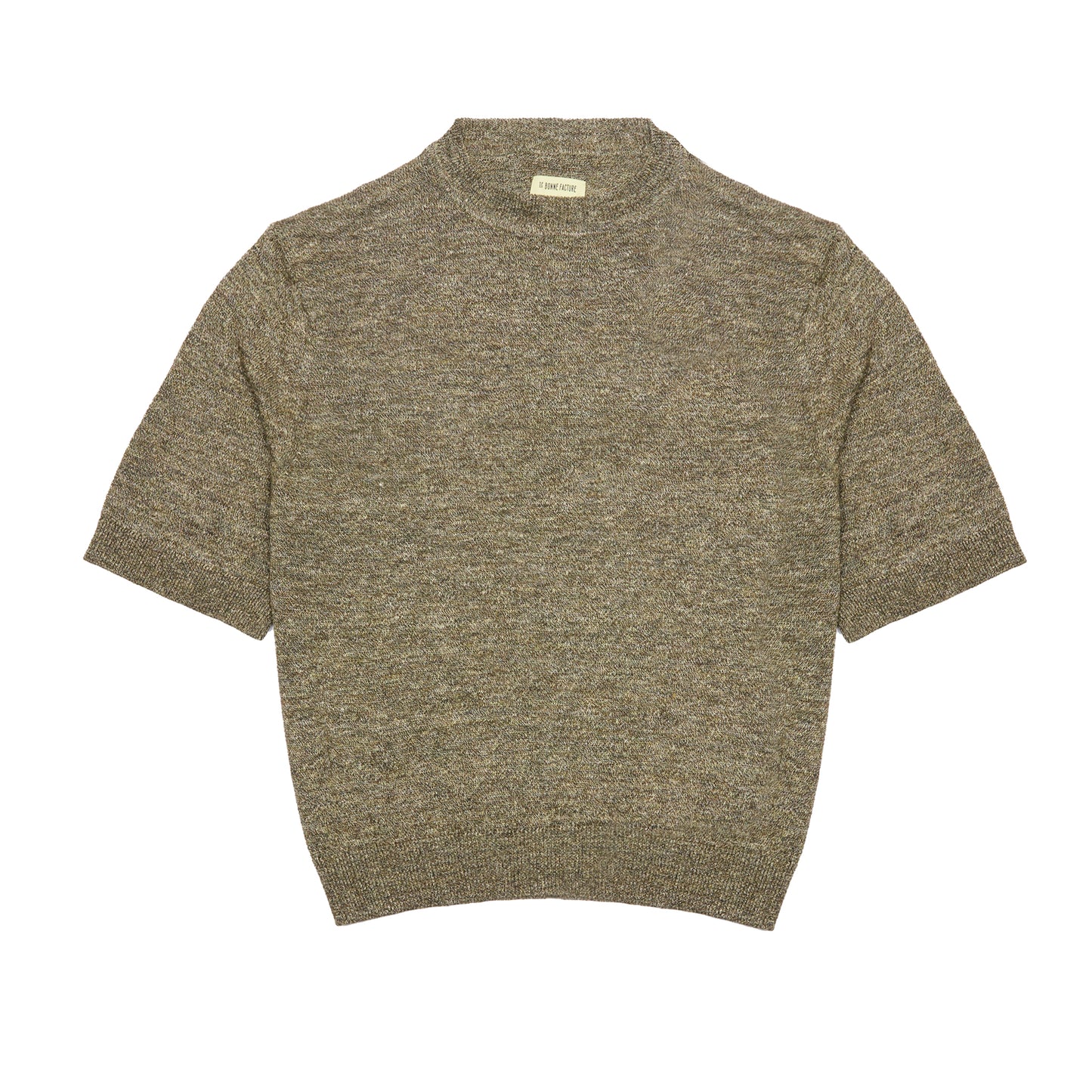De Bonne Facture Knitted Linen Tee in Khaki and Ecru Mouline