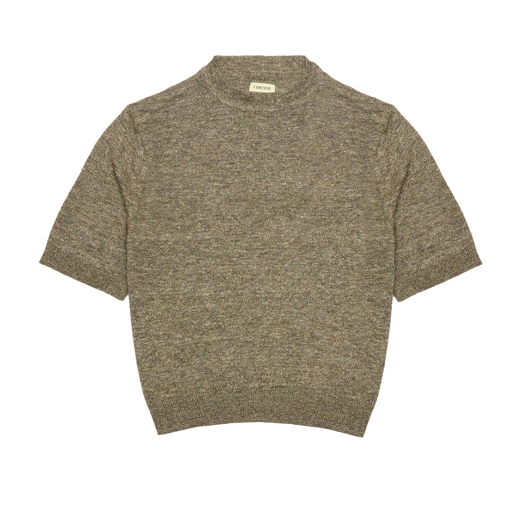 De Bonne Facture Knitted Linen Tee in Khaki and Ecru Mouline
