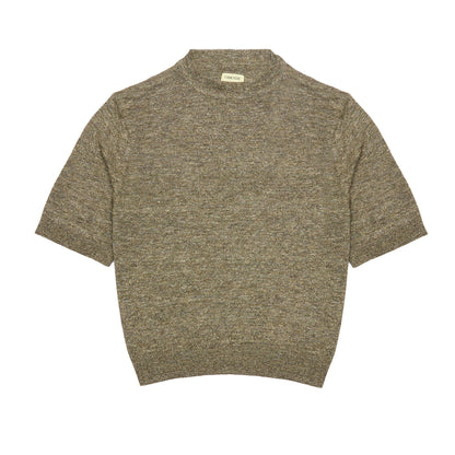 De Bonne Facture Knitted Linen Tee in Khaki and Ecru Mouline