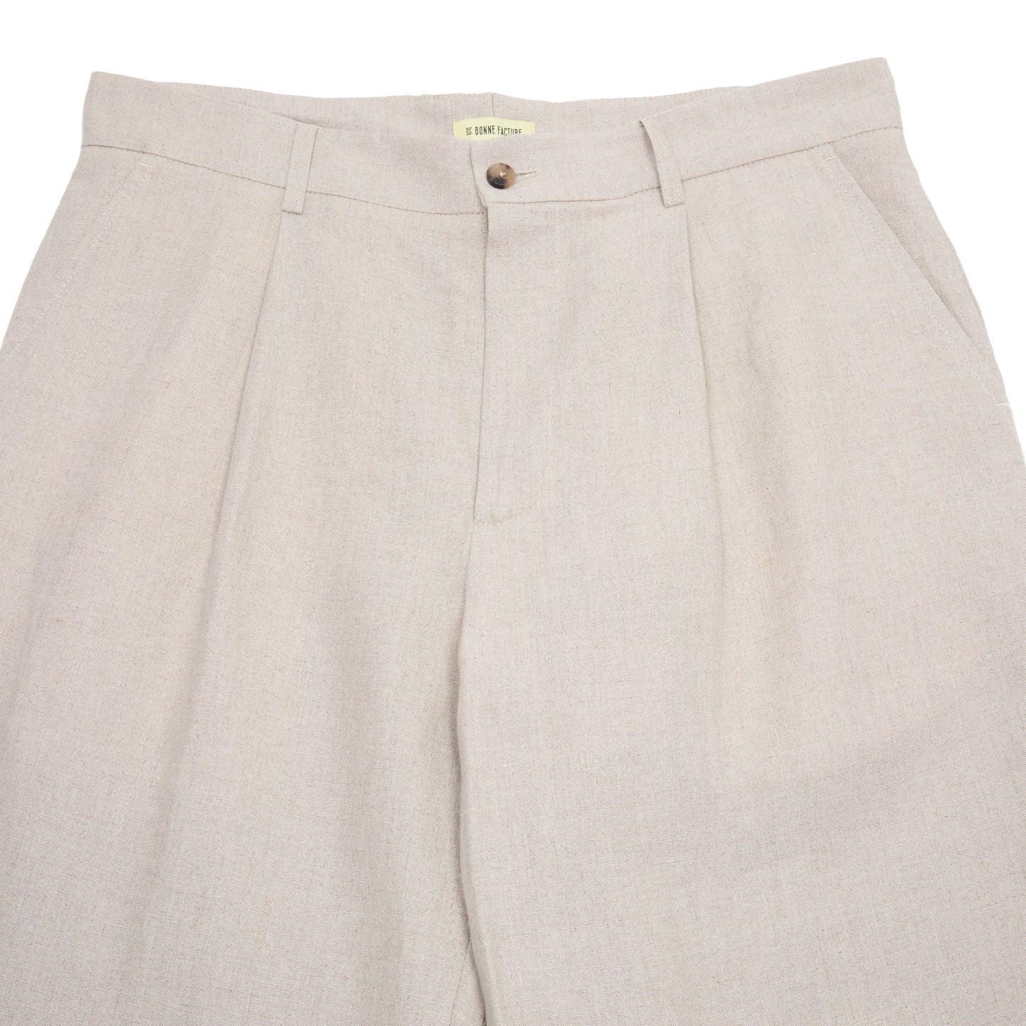 De Bonne Facture One Pleat Belgian Linen Undyed Flax Trousers