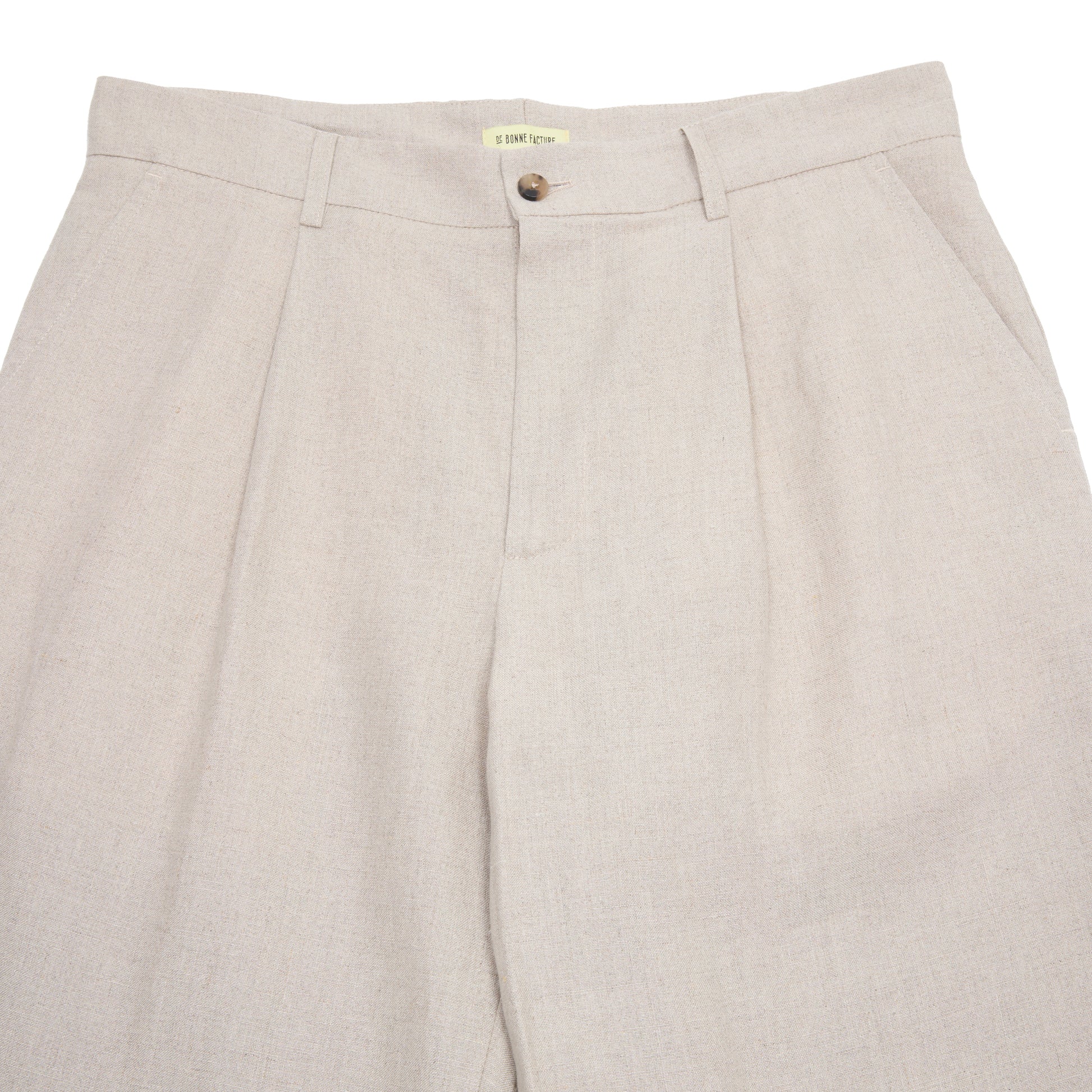 De Bonne Facture One Pleat Belgian Linen Undyed Flax Trousers