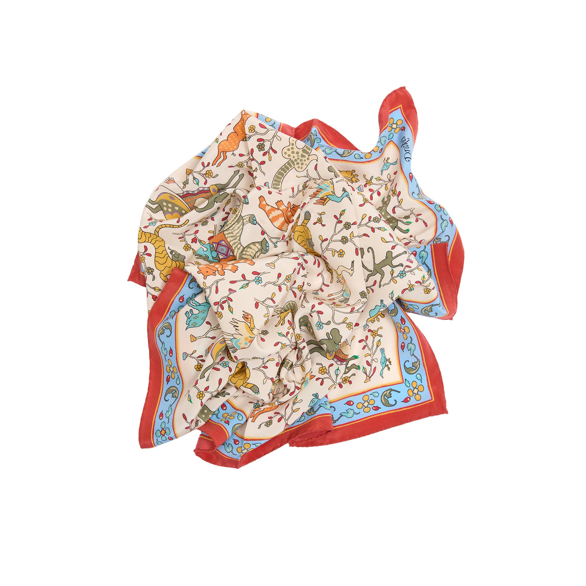 Drake's Animals and Flower Print Bandana in Ecru