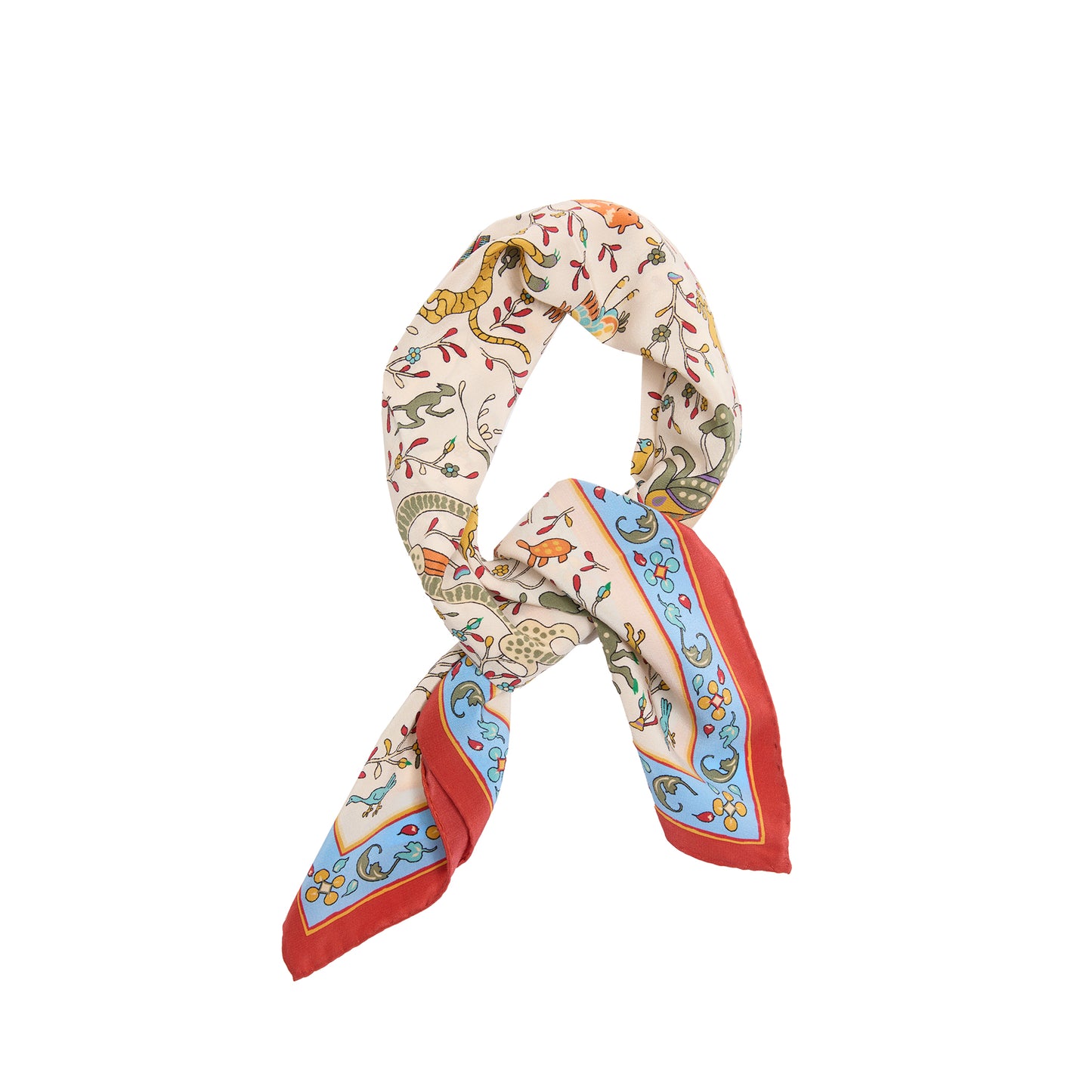 Drake's Animals and Flower Print Bandana in Ecru