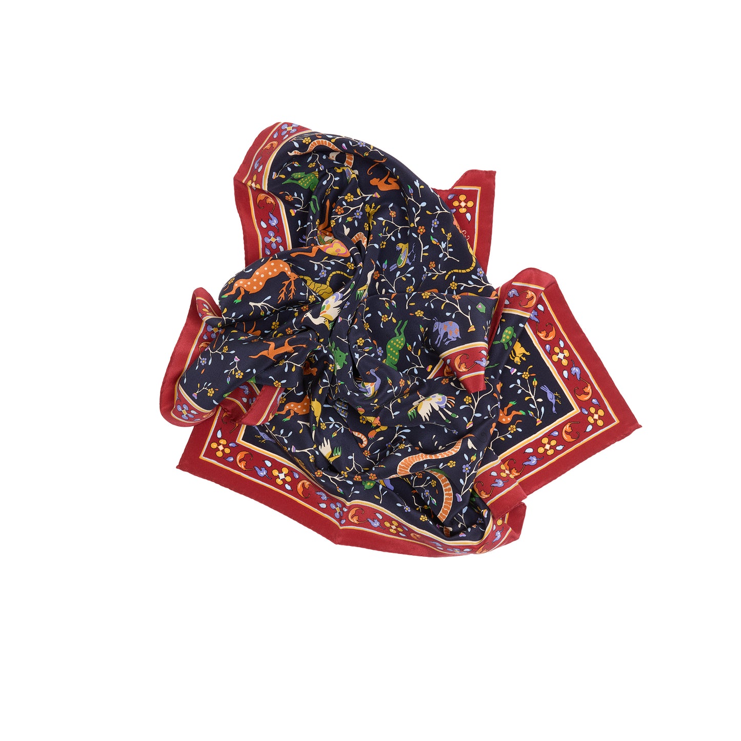 Drake's Animals and Flower Print Bandana in Navy