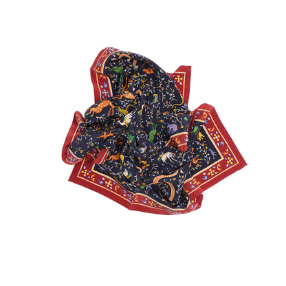 Drake's Animals and Flower Print Bandana in Navy