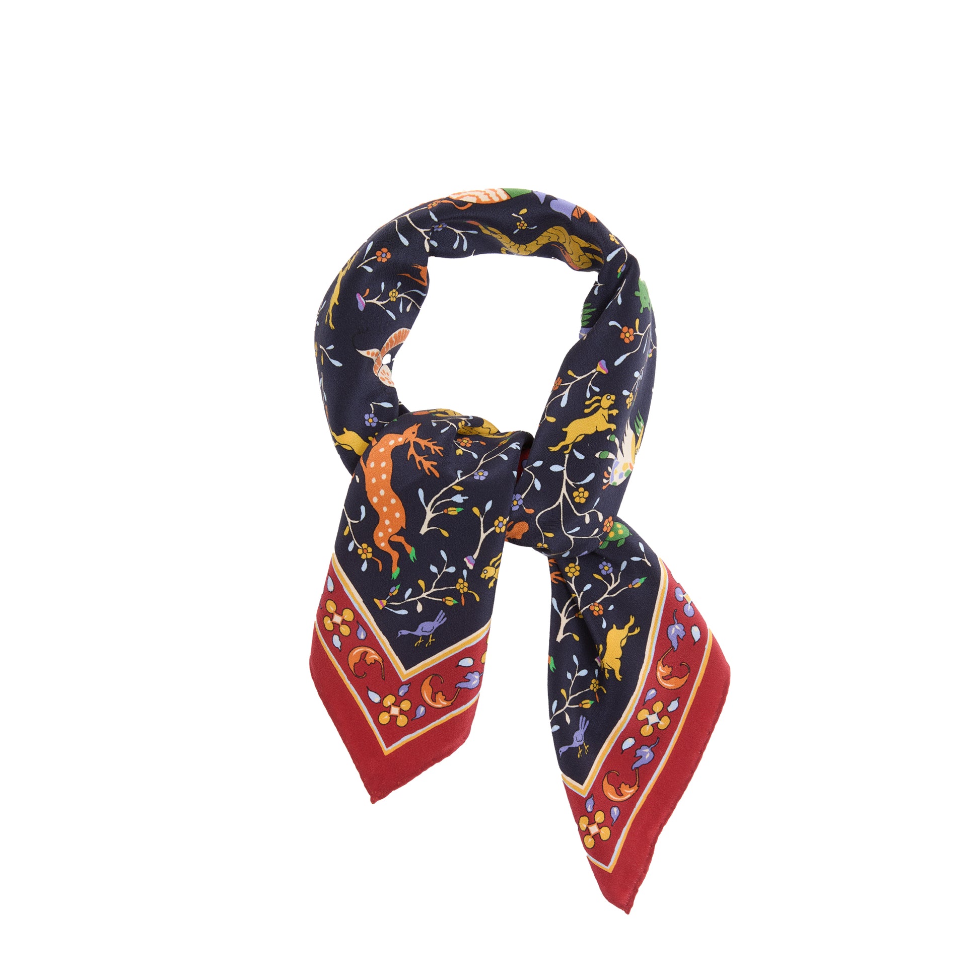 Drake's Animals and Flower Print Bandana in Navy