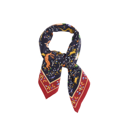 Drake's Animals and Flower Print Bandana in Navy