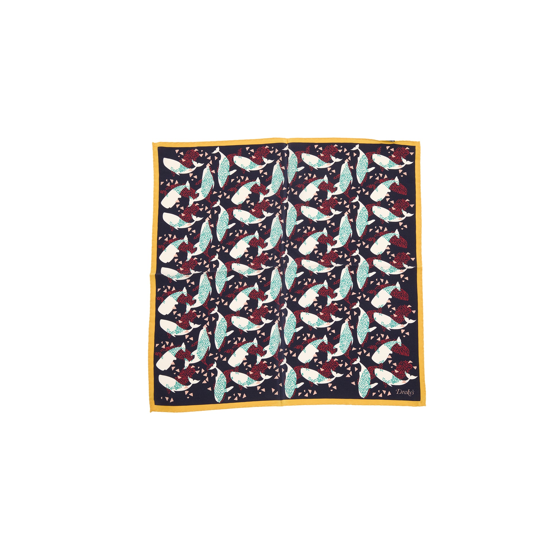 Drake's Whale Print Pocket Square in Navy