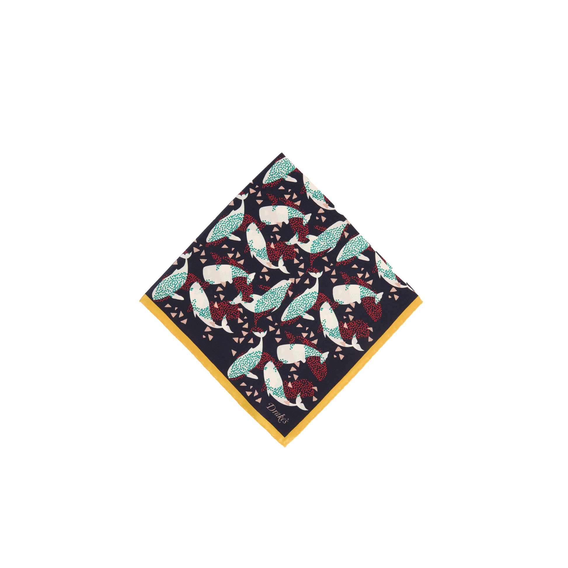 Drake's Whale Print Pocket Square in Navy