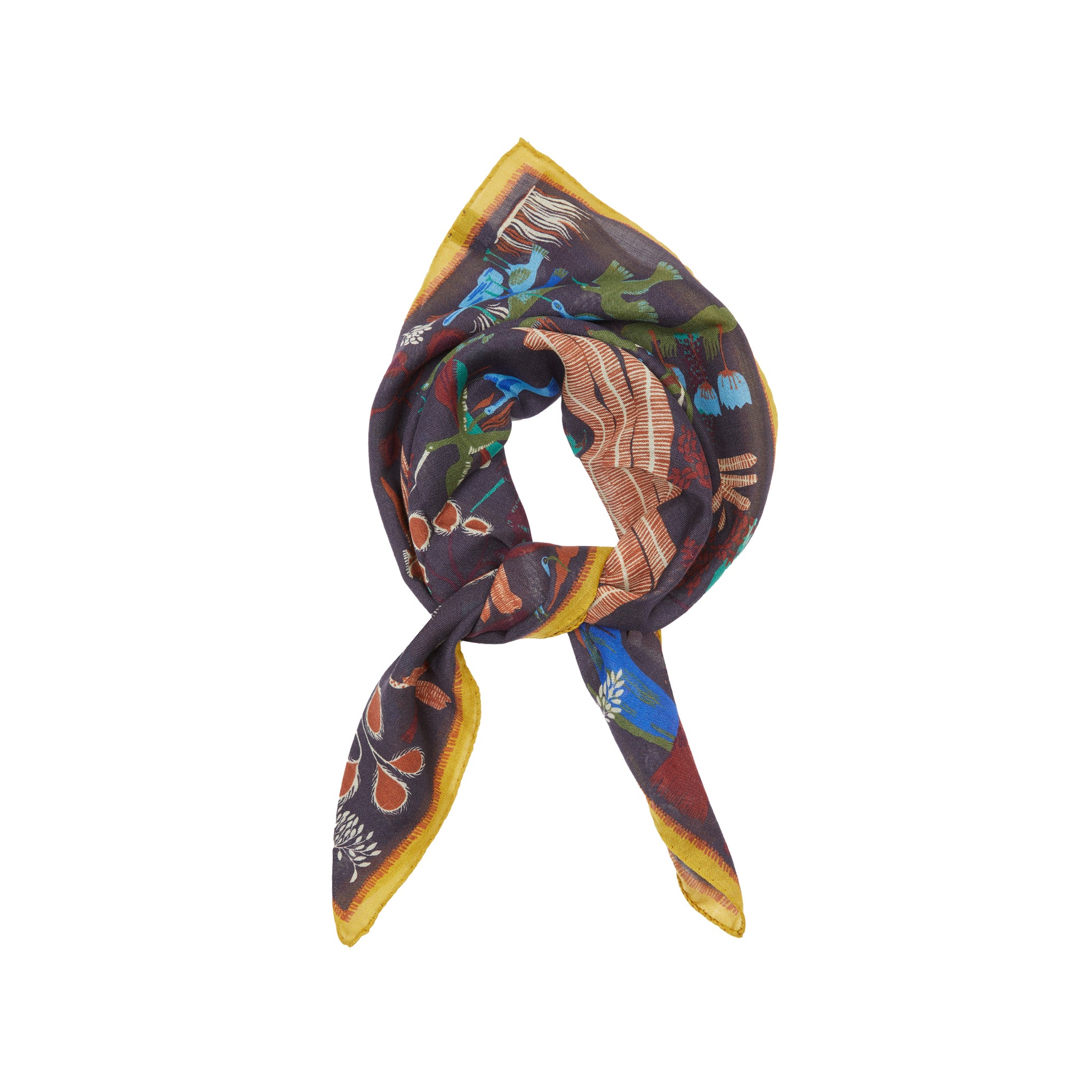 Drake's Palms and Birds Bandana in Navy/Yellow
