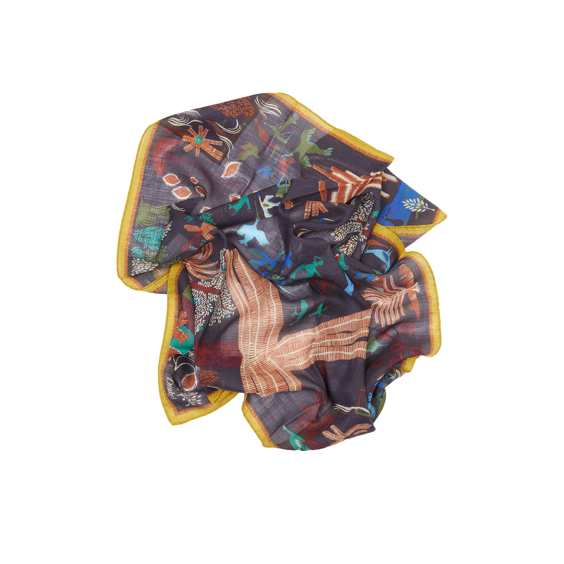 Drake's Palms and Birds Bandana in Navy/Yellow
