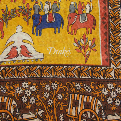 Drake's Elephant Village Wool/Silk Scarf in Mustard
