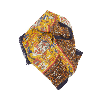 Drake's Elephant Village Wool/Silk Scarf in Mustard