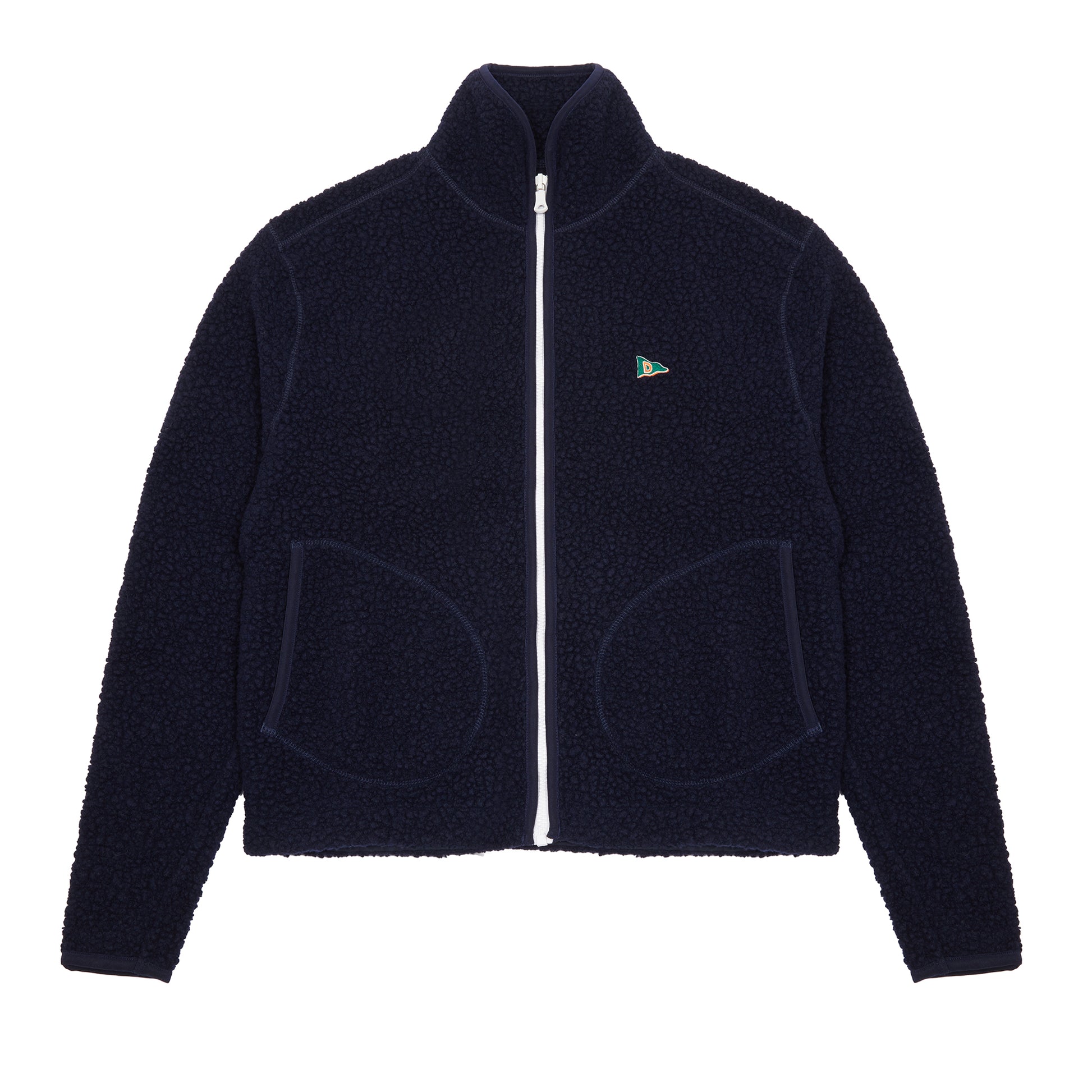 Drake's Boucle Wool Zip Fleece Jacket in Navy