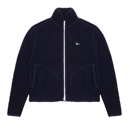 Drake's Boucle Wool Zip Fleece Jacket in Navy