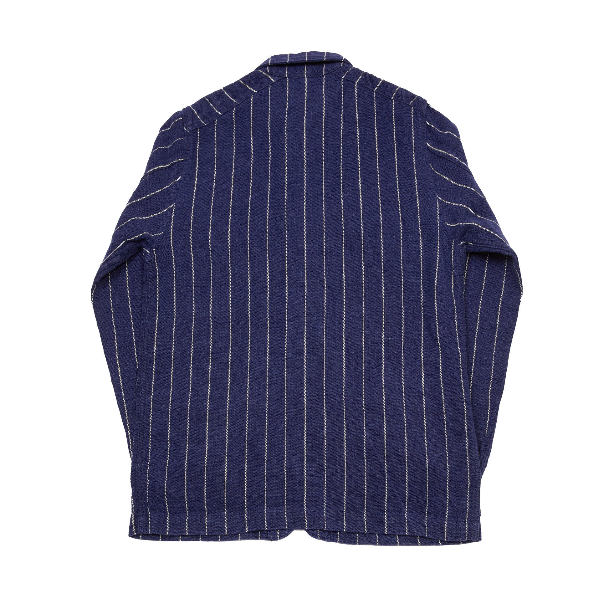 Drake's Pin Stripe Heavy Linen Chore Jacket in Navy/White