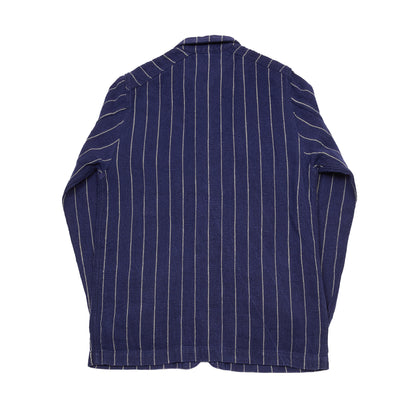 Drake's Pin Stripe Heavy Linen Chore Jacket in Navy/White