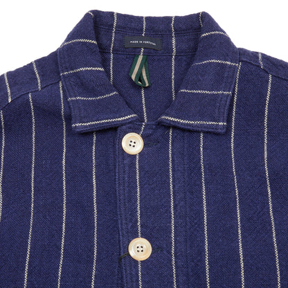 Drake's Pin Stripe Heavy Linen Chore Jacket in Navy/White