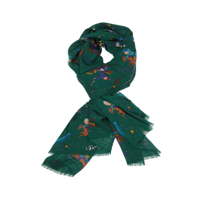 Drake's Mughal and Stars Print Wool Scarf in Green