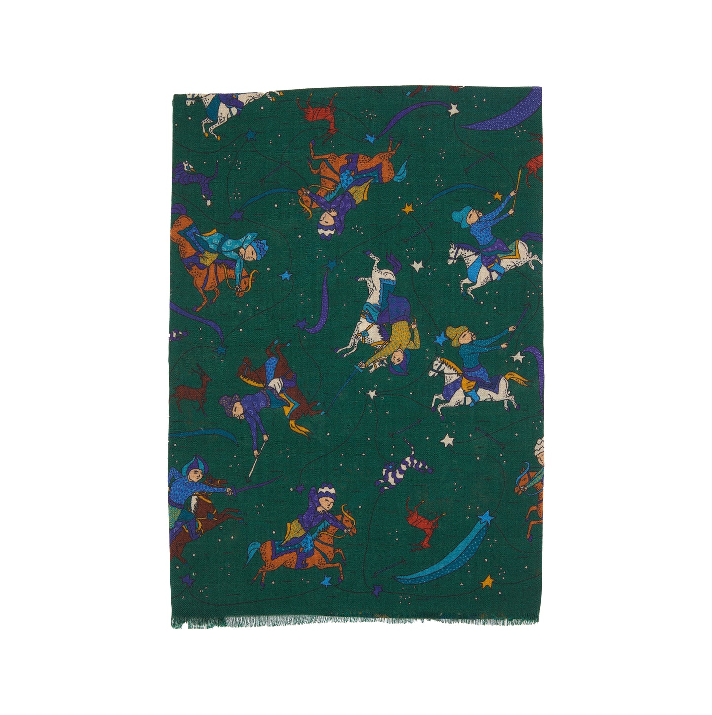 Drake's Mughal and Stars Print Wool Scarf in Green