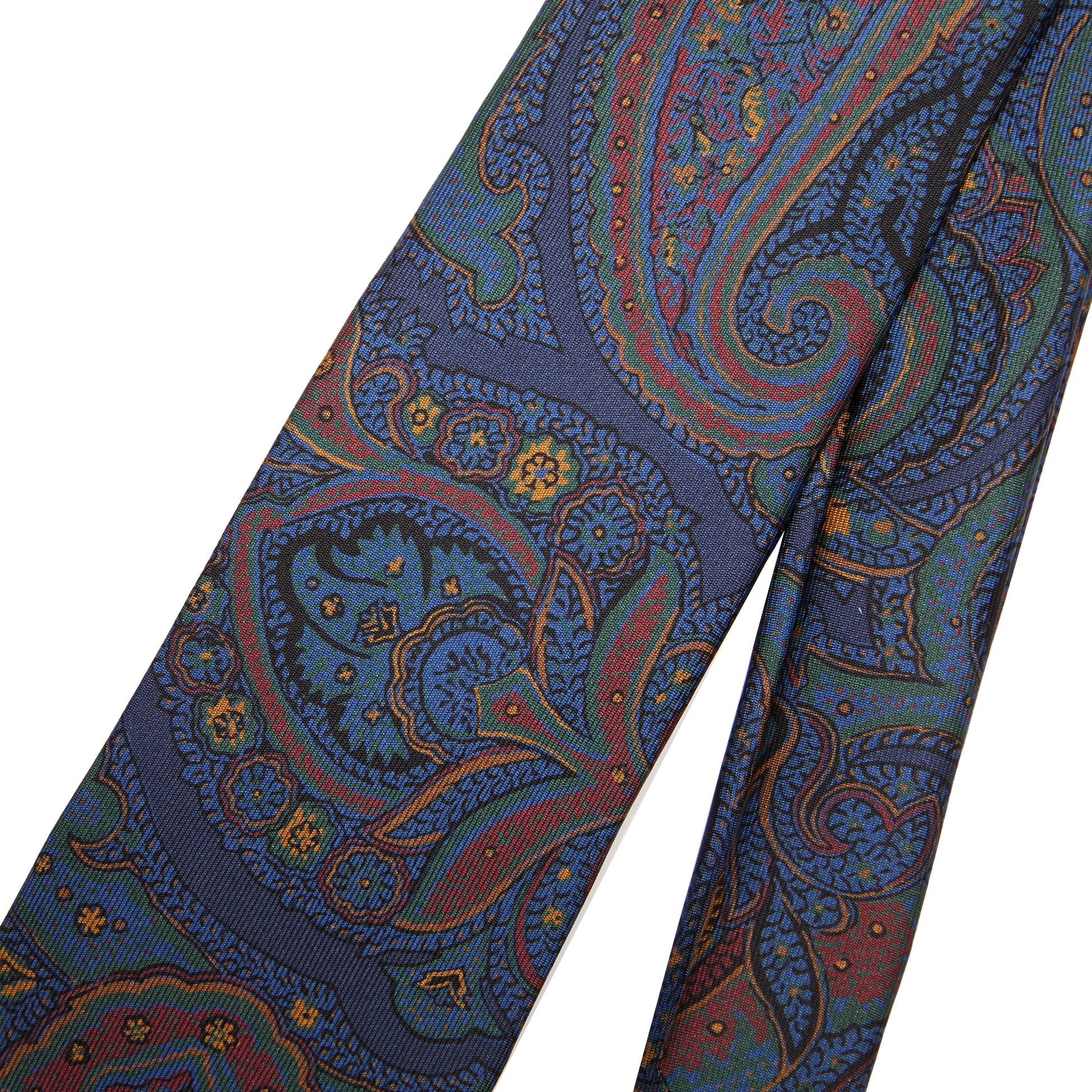 Drake's Large Paisley Madder Silk Tie in Navy