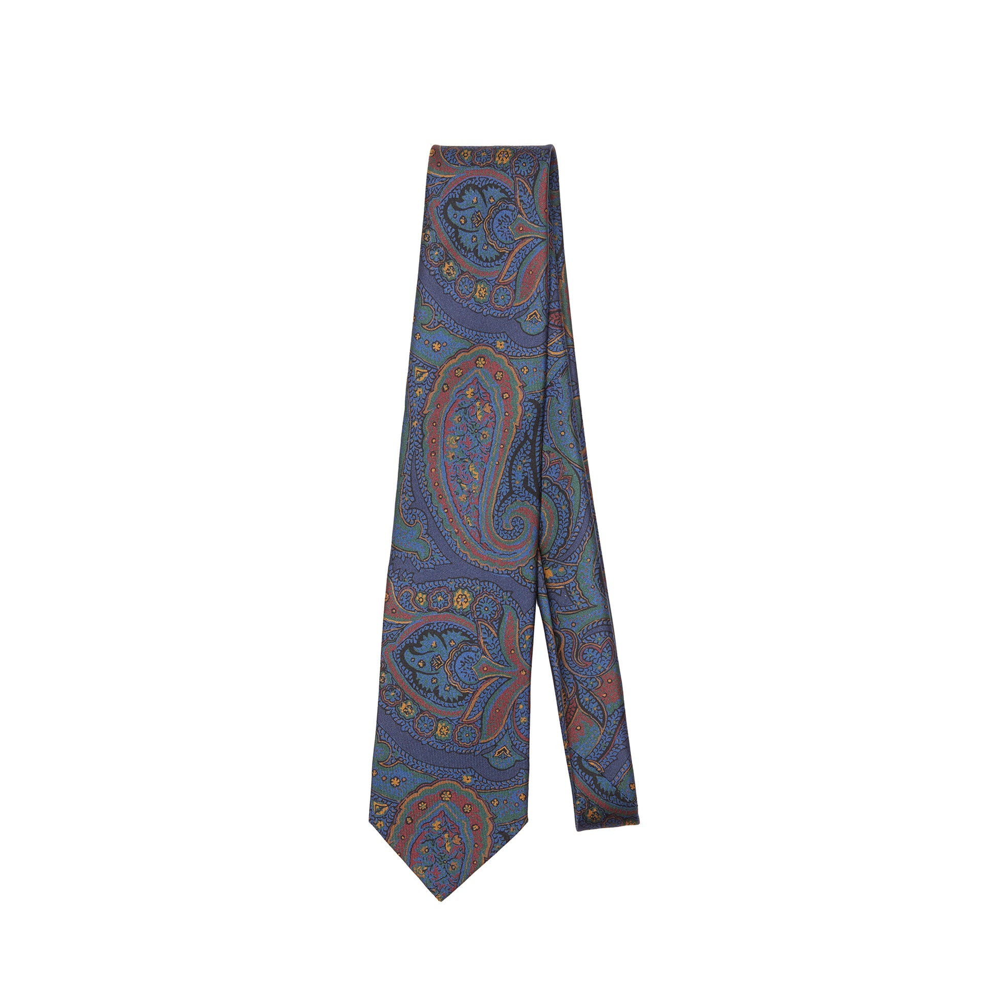 Drake's Large Paisley Madder Silk Tie in Navy