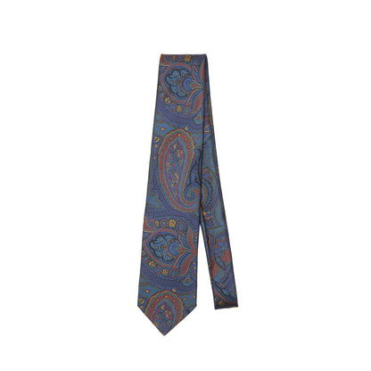 Drake's Large Paisley Madder Silk Tie in Navy