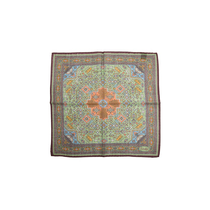 Drake's Kelim Pocket Square in Olive & Burgundy