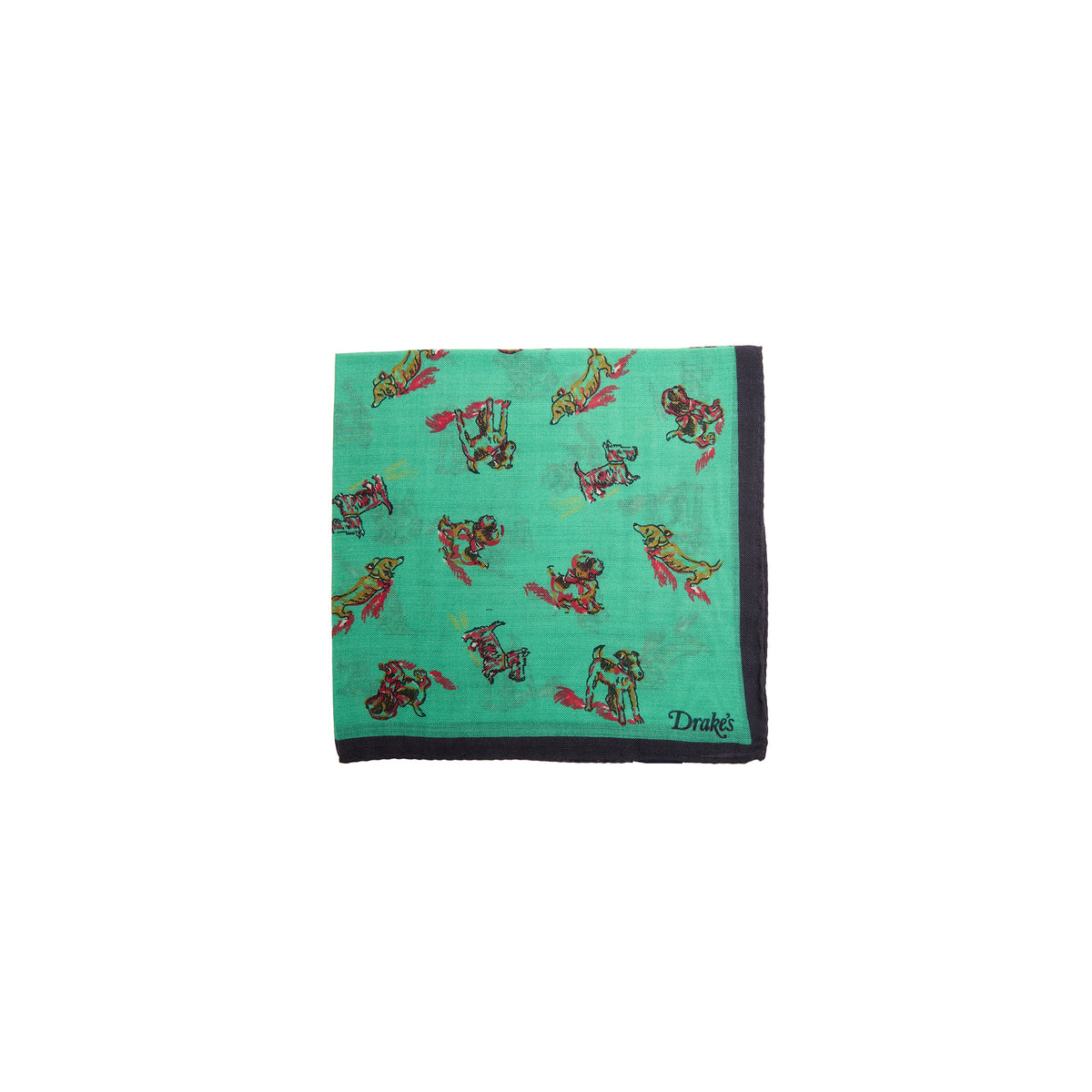 Drake's Dogs Motif Pocket Square in Green
