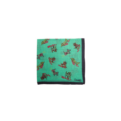 Drake's Dogs Motif Pocket Square in Green