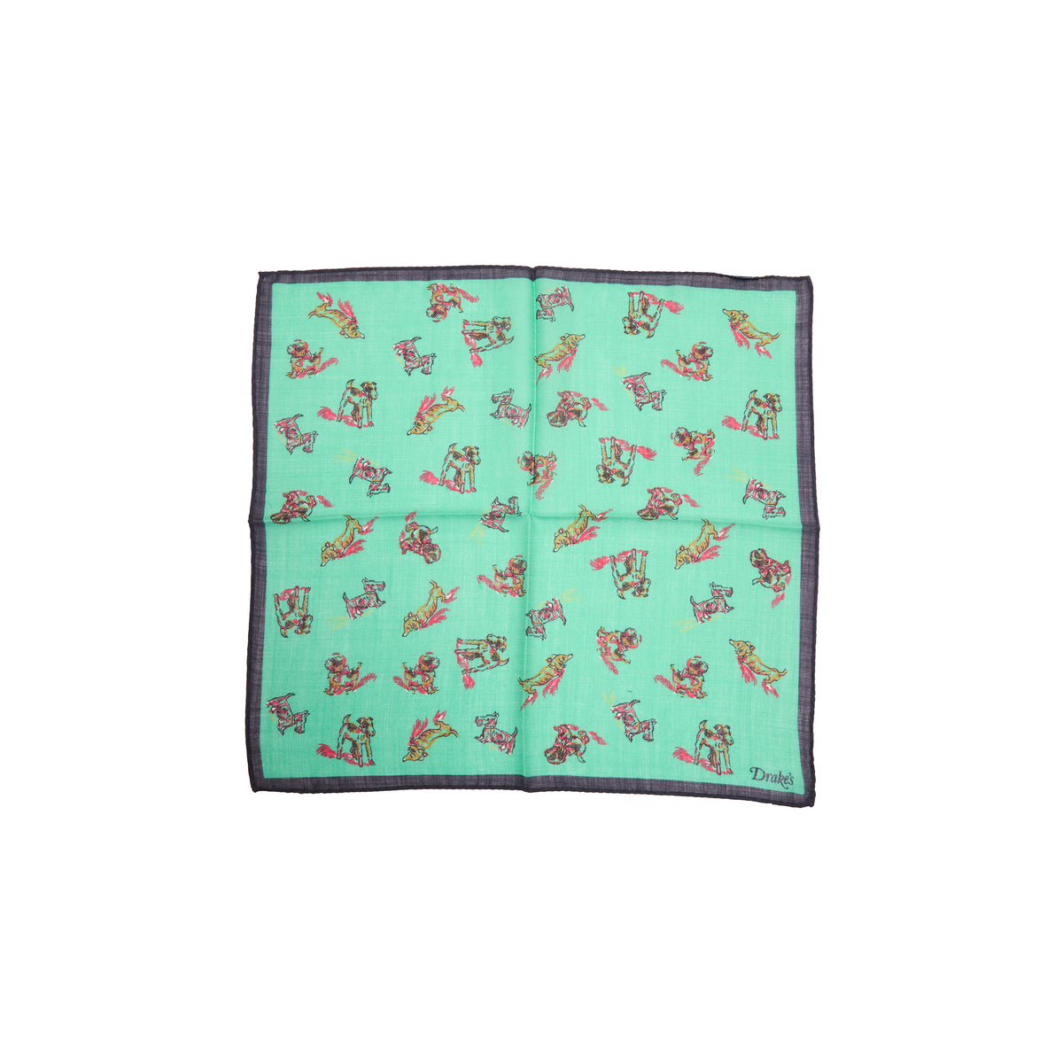 Drake's Dogs Motif Pocket Square in Green