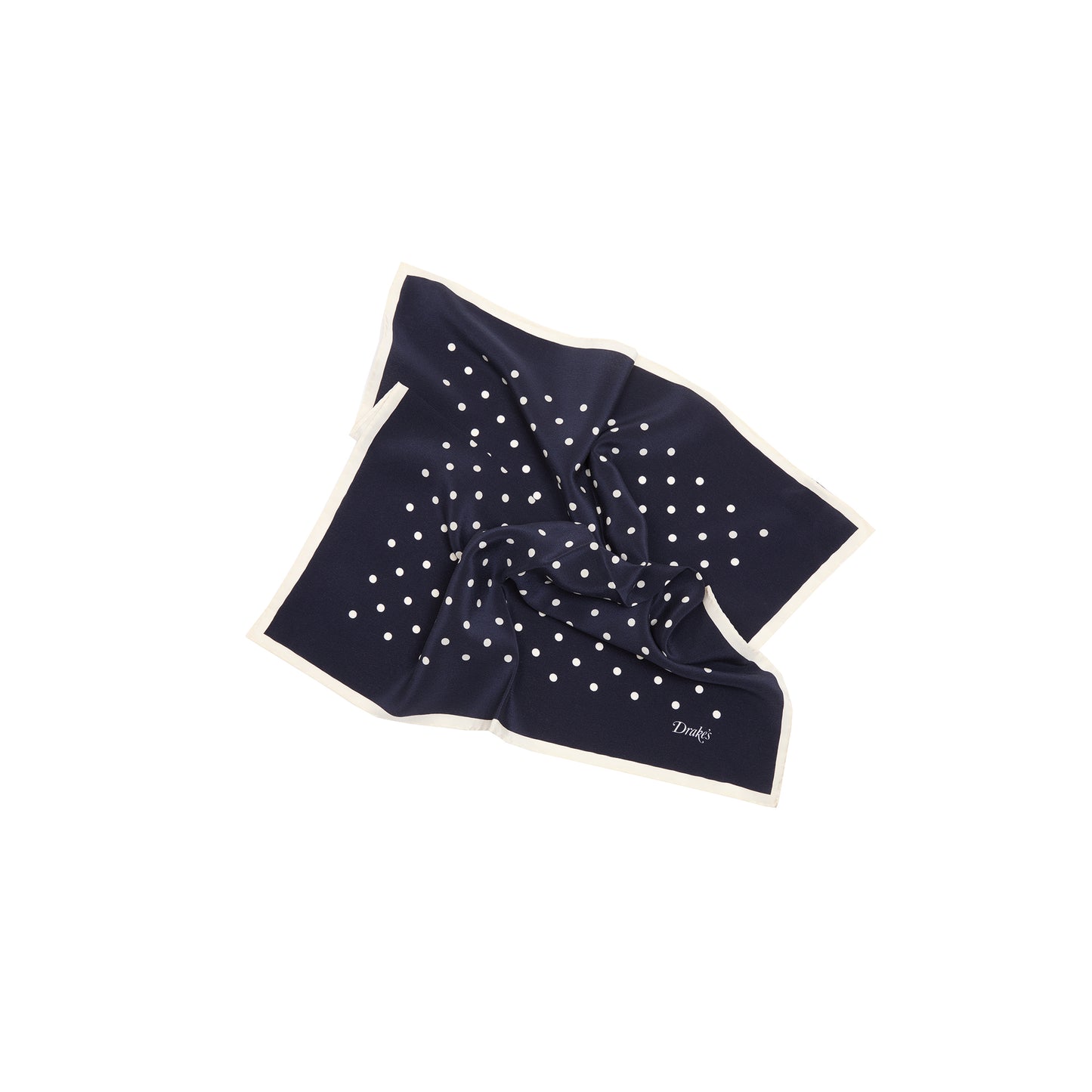 Drake's Polka Dot Print Pocket Square in Navy