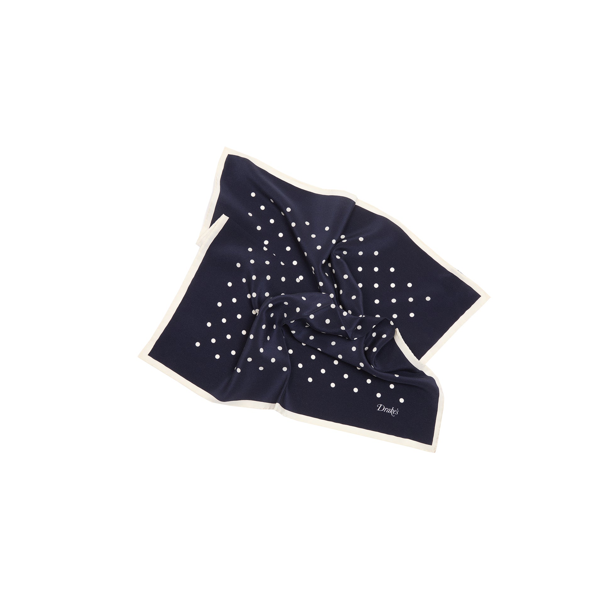 Drake's Polka Dot Print Pocket Square in Navy
