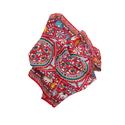 Drake's Elephants and Flowers Print Scarf in Red