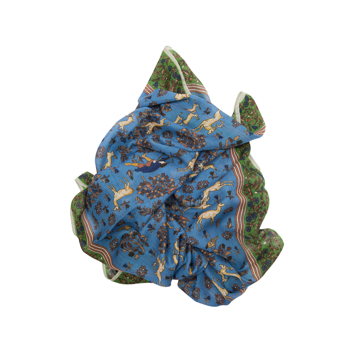 Drake's Archival Animals Wool/Silk Scarf in Blue & Olive