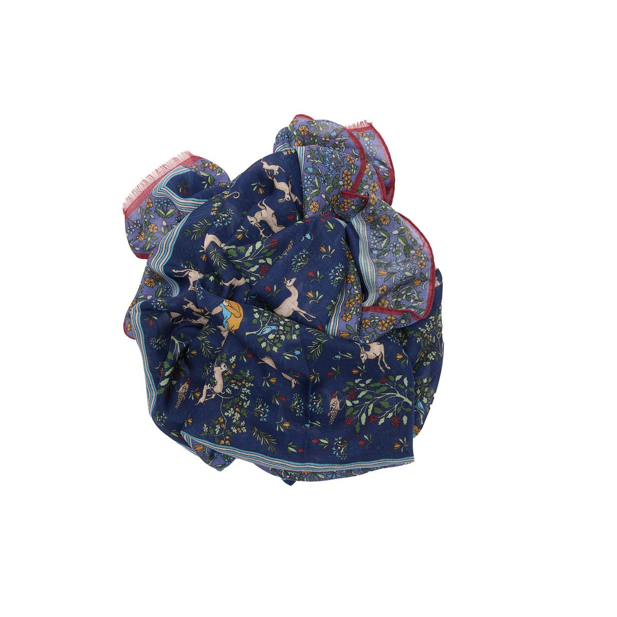 Drake's Archival Animals Wool/Silk Scarf in Navy & Blue