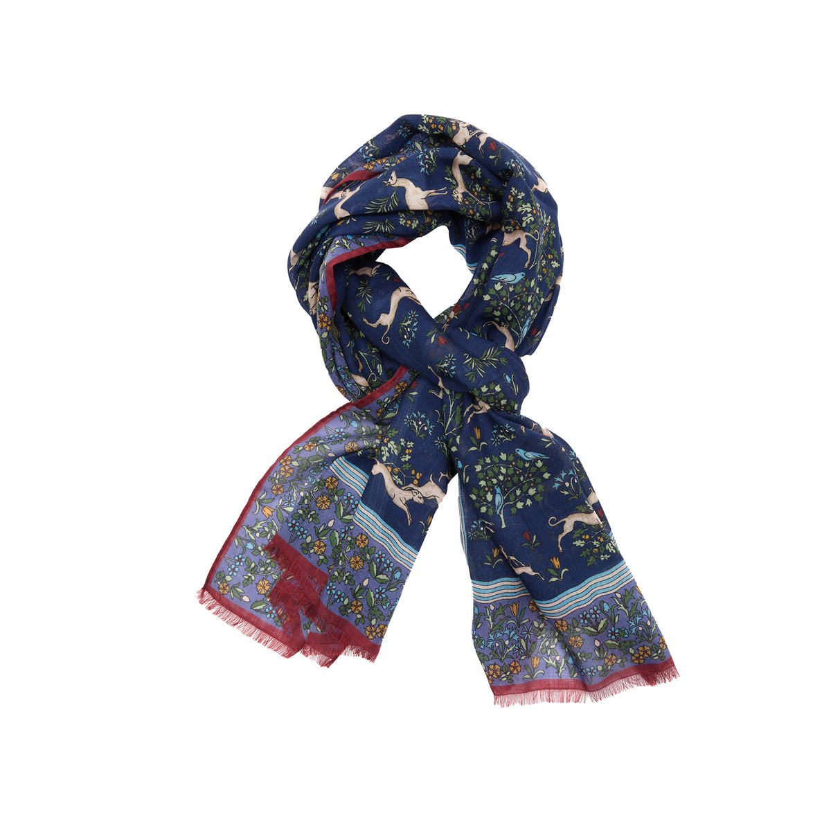 Drake's Archival Animals Wool/Silk Scarf in Navy & Blue