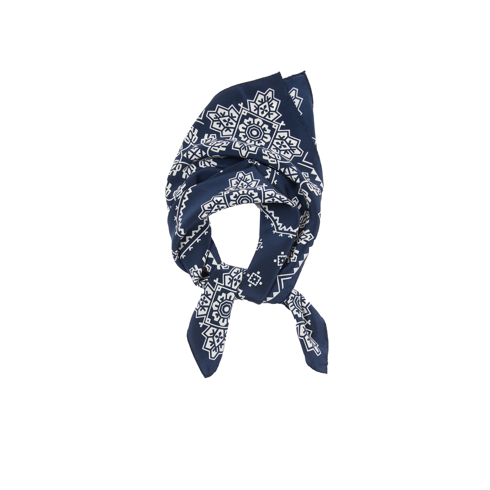 Drake's Traditional Silk Bandana in Navy/Ecru