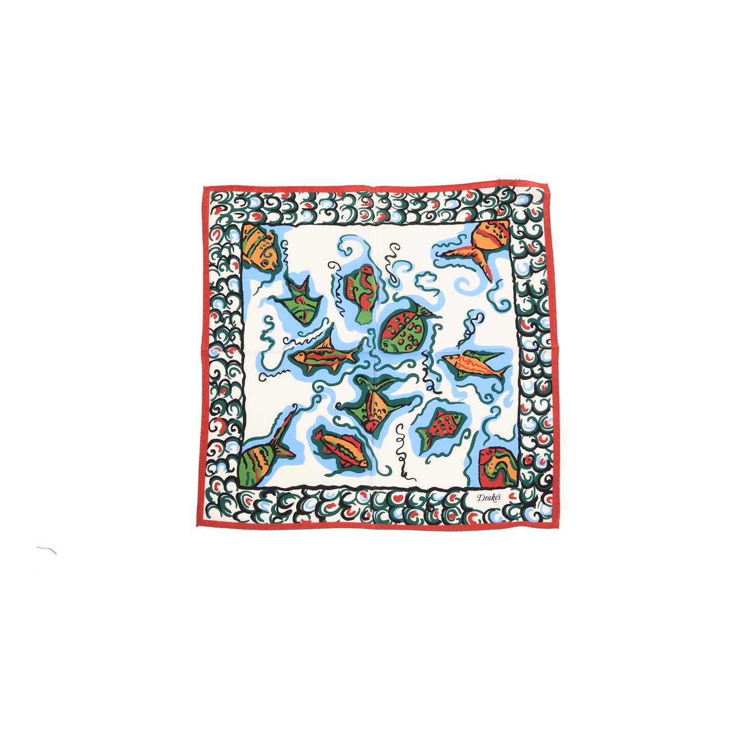 Drake's Fish Pocket Square in Ecru